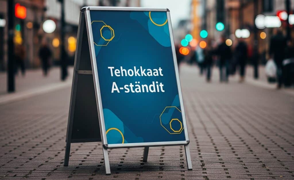 A-teline mainostaa katukuvassa.