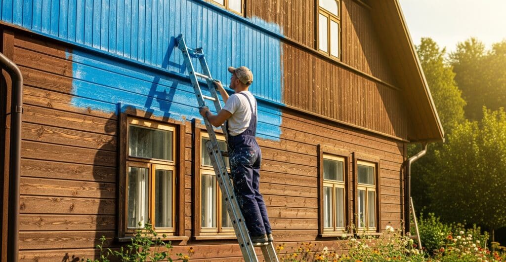 Ammattilaisen tekemä talon ulkomaalaus Helsingissä.